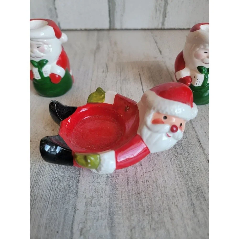 Ceramic Santa‎ Claus Candlestick tea light holder set Xmas home decor